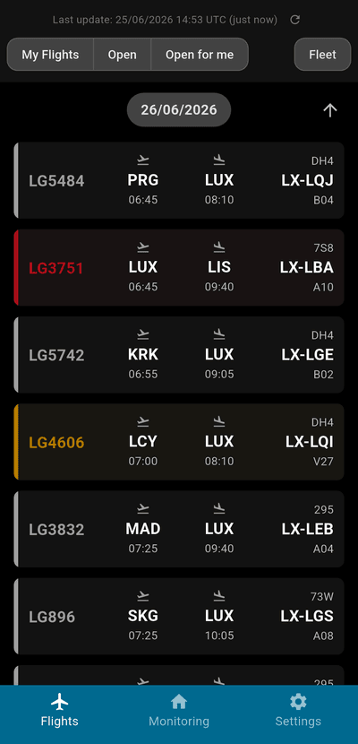 Flight List Screenshot (Dark)